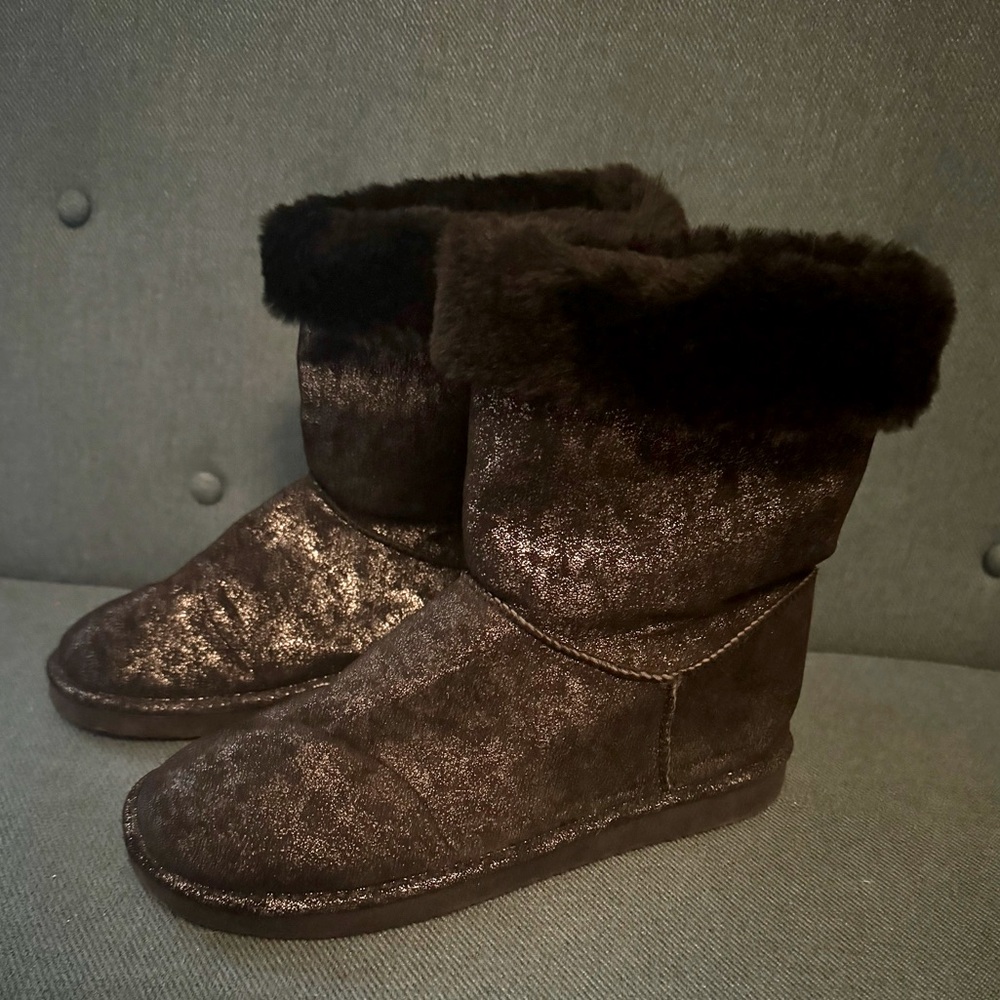 Joe Faux Sheepskin Winter Boots Shimmer Black 6